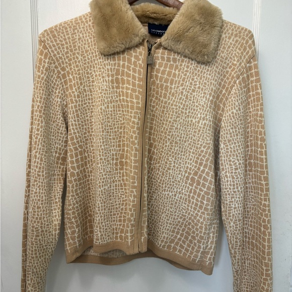 Vintage Y2K 2000’s Liz Claiborne Tan Zebra Fur collar sweater - Picture 5 of 7